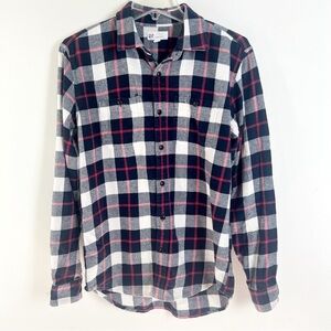 GAP Women’s Plaid Cotton Flannel Shirt Button Down Navy Blue Red Cabincore Small